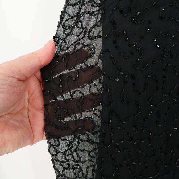 Vtg Black Silk Beaded Evening Dress Art Deco Formal Event‎ Holiday Plus Size 2X - Picture 4 of 16